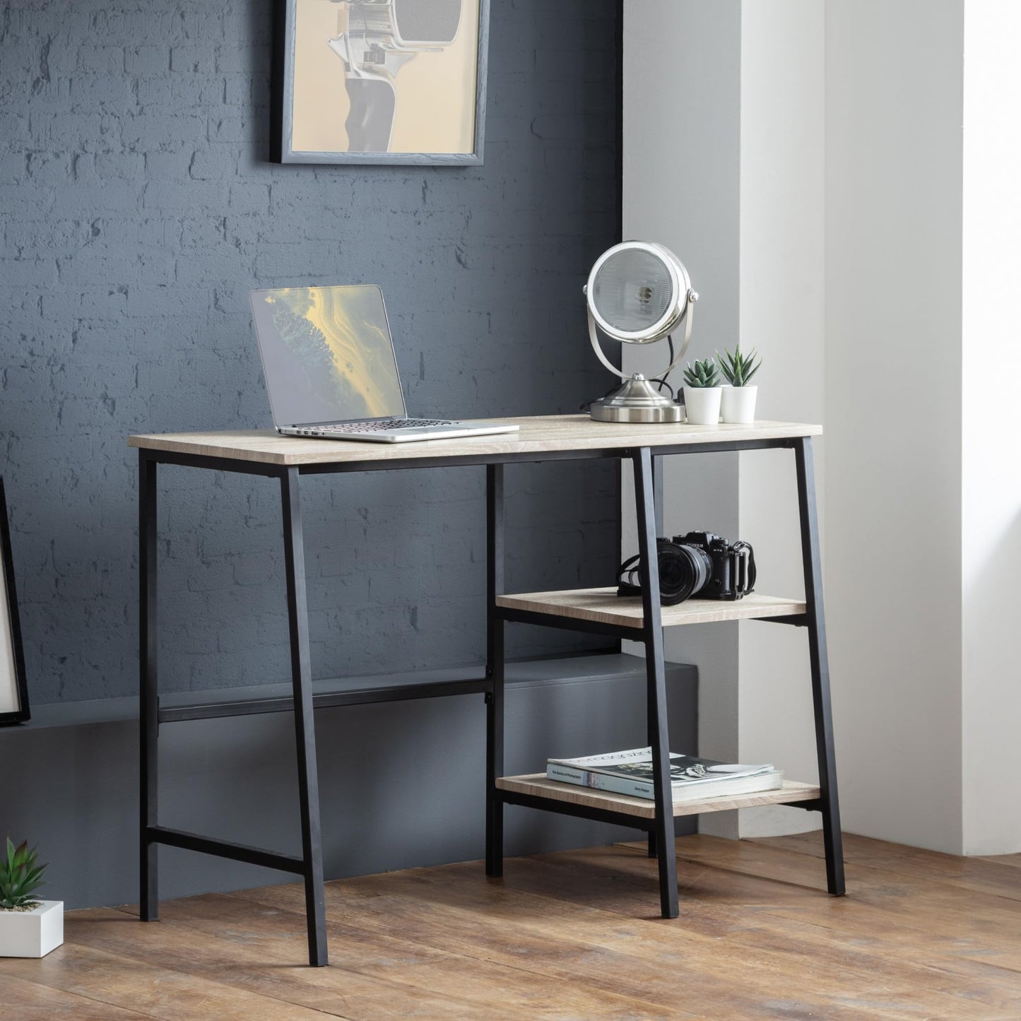 Julian Bowen Tribeca Desk with Shelves, Sonoma Oak Effect - H72xW104xD45cm