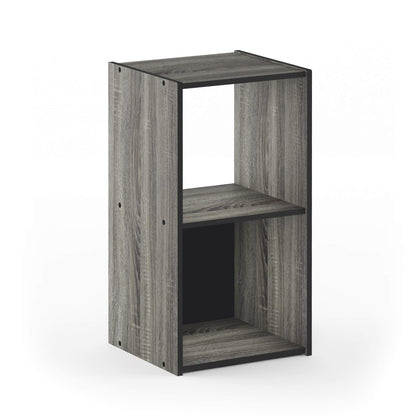 Furinno PELLI Book Shelf, 2x1 Bookshelf, Cube Storage Organizer Cabinet, 12.2 x 11.6 x 24.2, for Living Room, Bedroom, Home Office, French Oak/Black
