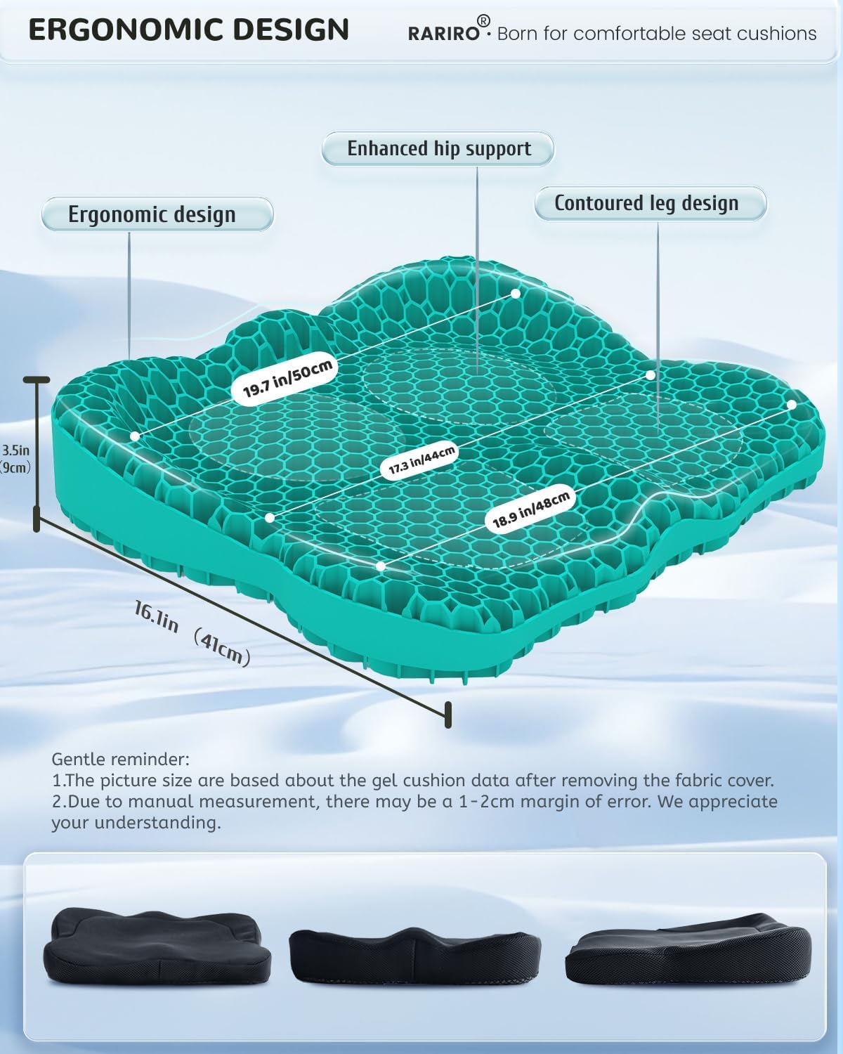 Extra19.7" Honeycomb Gel Seat Cushion, Pressure Relief for Long Sitting