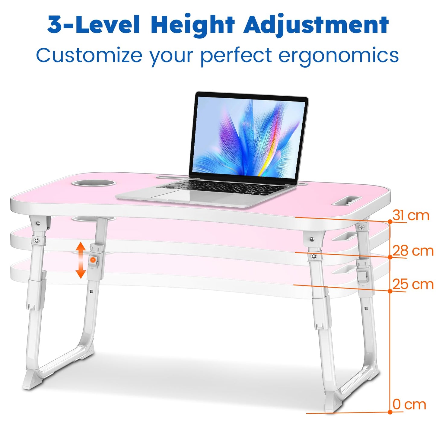 Laptop Desk, Laptop Bed Table with Cup Slot, Reading Holder Notebook Stand Breakfast Tray Book Holder for Sofa, Terrace, Balcony