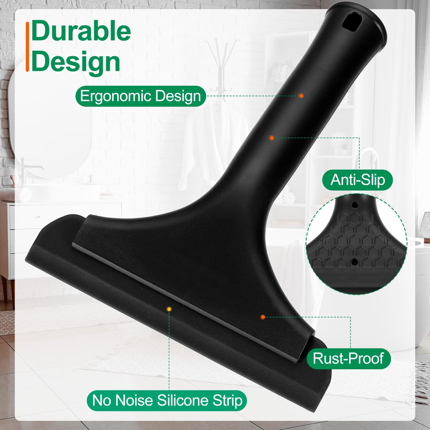 sourcing map 6 Inch Shower Squeegee for Glass Doors, All-Purpose Bath Squeegee with Handle for Bathroom Window Mirror Car Glass, Black/Black