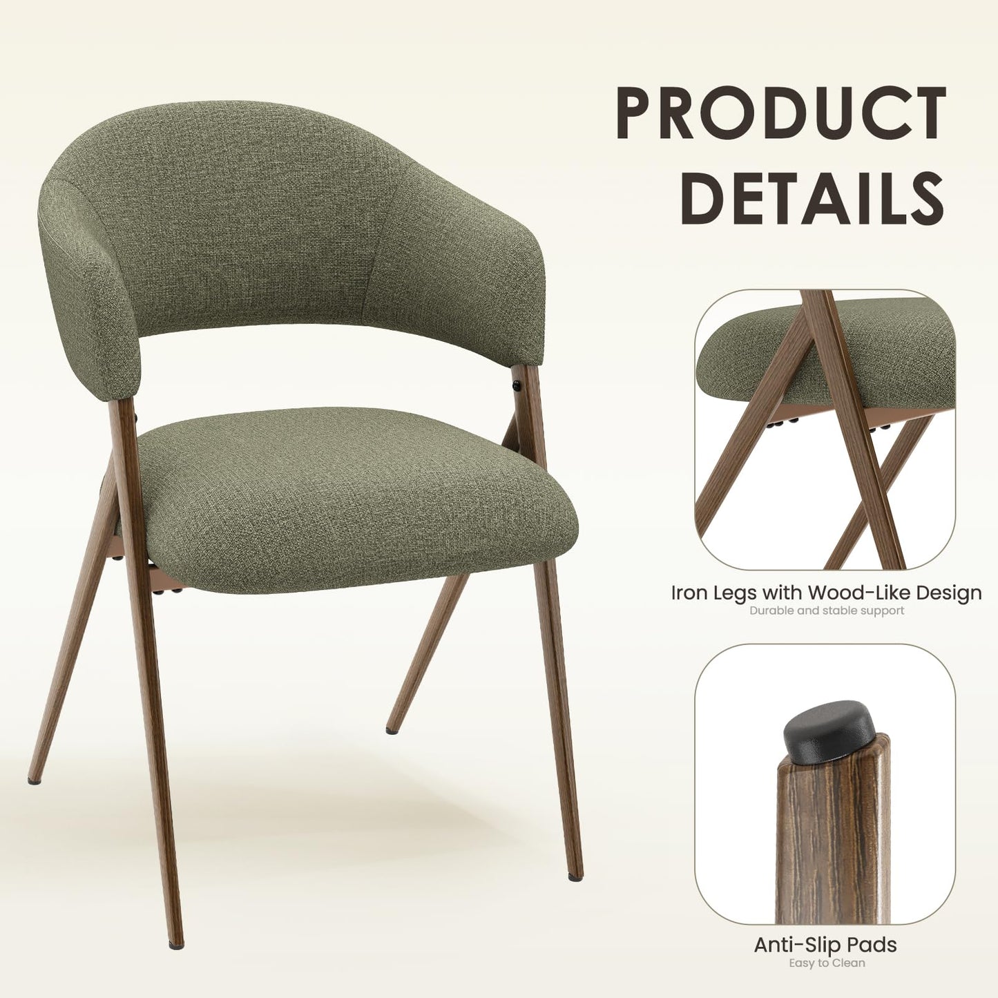 COLAMY Ergonomic Linen Dining Chair with 135° Recline, Breathable Cotton-Linen Fabric, Wooden-Look Metal Legs, 125kg Capacity
