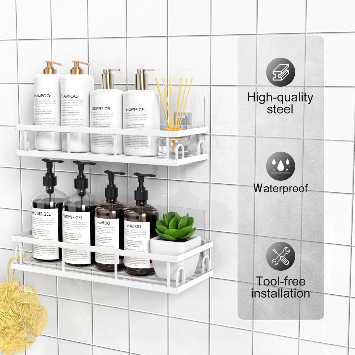 UUlioyer Shower Caddy, Shower Shelf No Drilling White-2 Pack