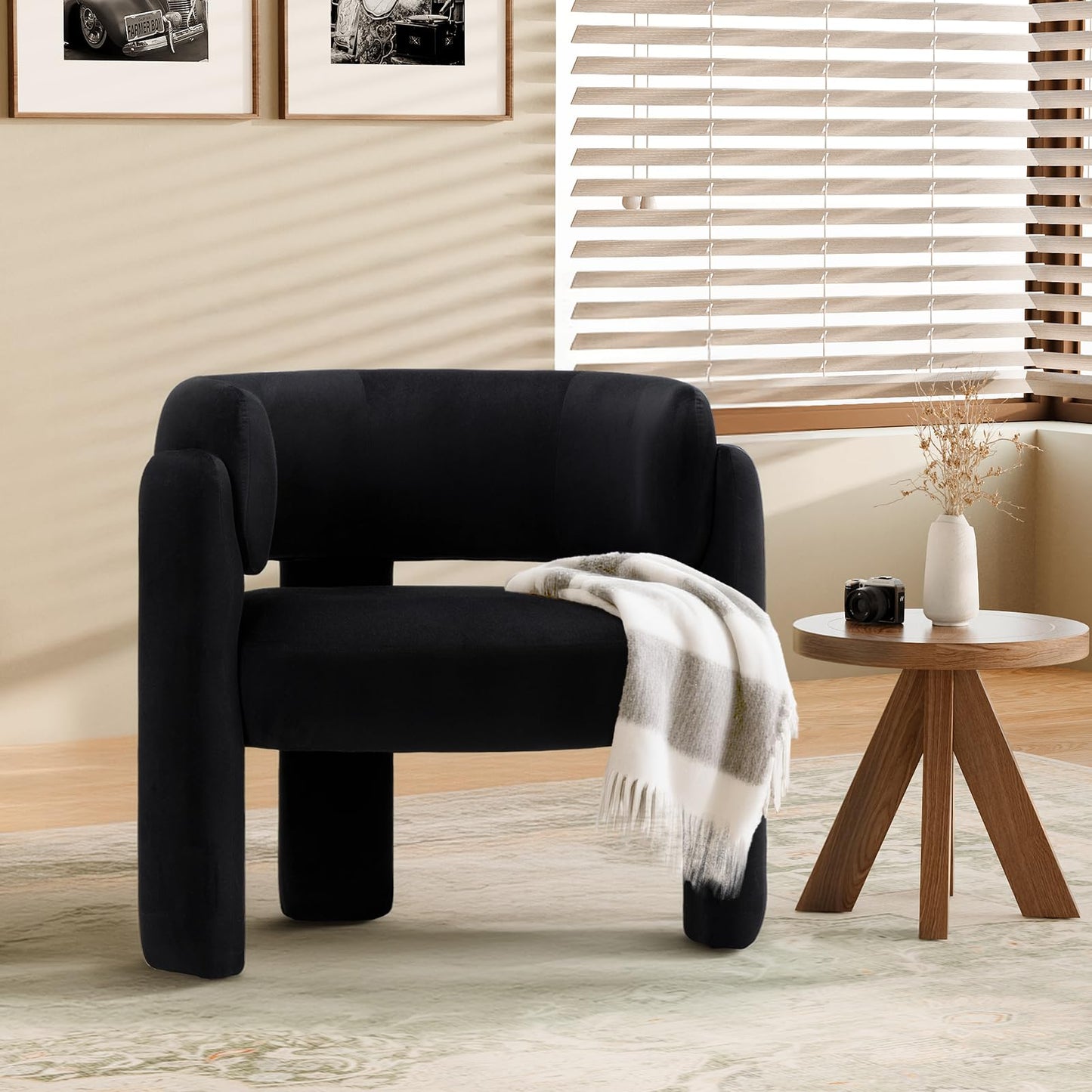 COLAMY Living Room Armchairs, Upholstered Sherpa Accent Chair, Comfy Round Arm Chair with 3 Legs