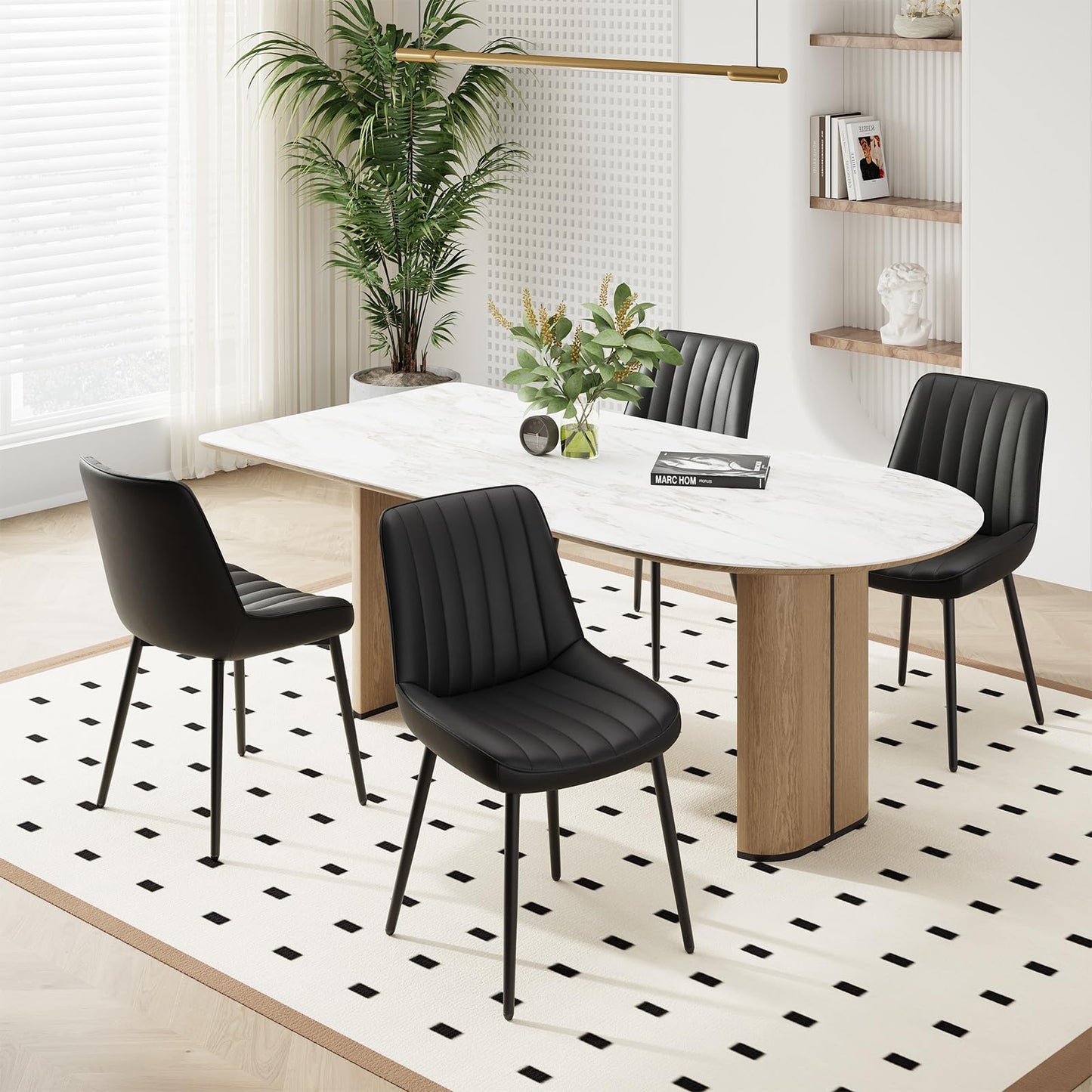 COLAMY Black Dining Chairs Set of 4,Technology Fabric Chairs for Dining Room with Metal Legs and Thick Seat Cushion
