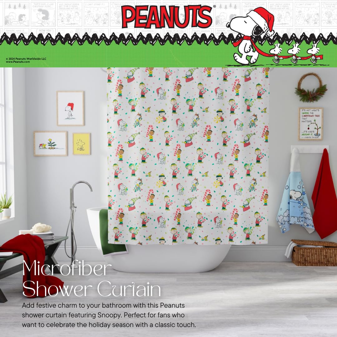Franco Peanuts Holiday Christmas Bath Microfiber Shower Curtain, 72x72, Officially Licensed Product