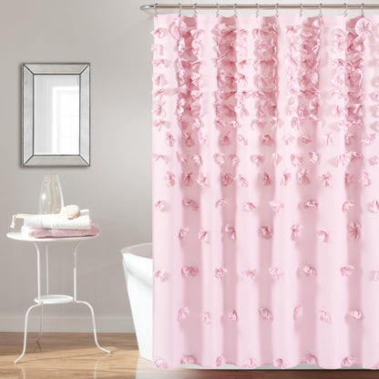 Lush Decor Riley Shower Curtain, 72" W x 72" L, Lilac - Luxury Shower Curtain With Bows - Charming Texture
