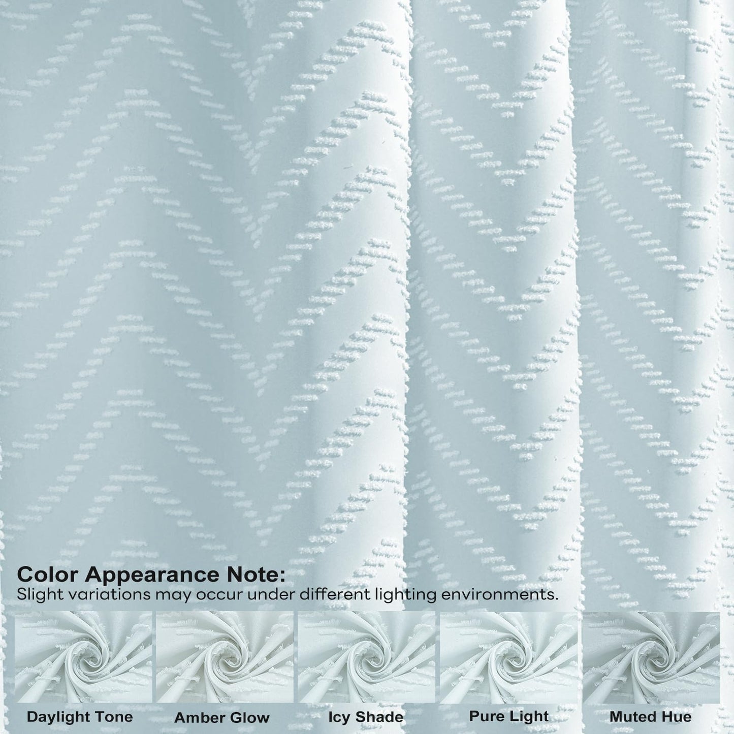 BTTN Boho Tufted Chevron Shower Curtain, 183x186cm with Tassel, Fog Blue