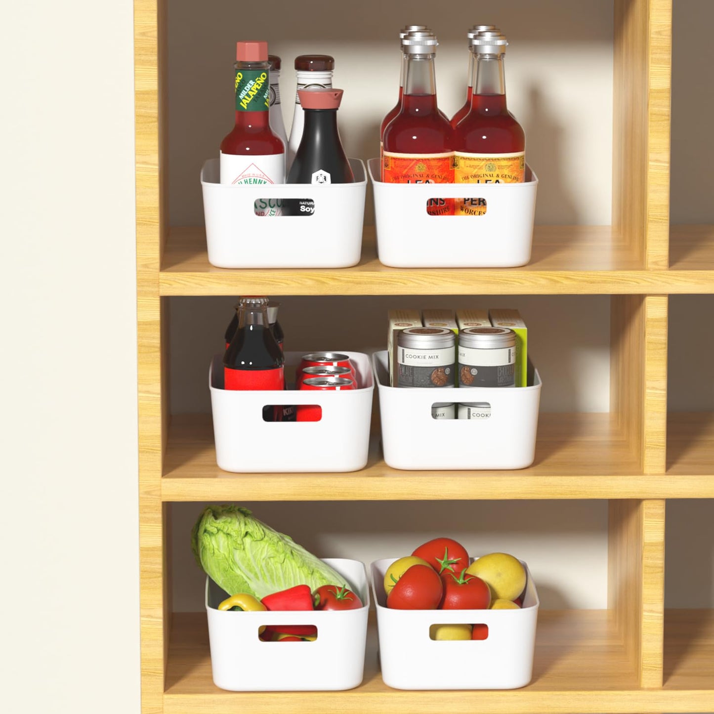 Loiycg 6 Packs Plastic Storage Baskets with Handles, White Storage Boxes