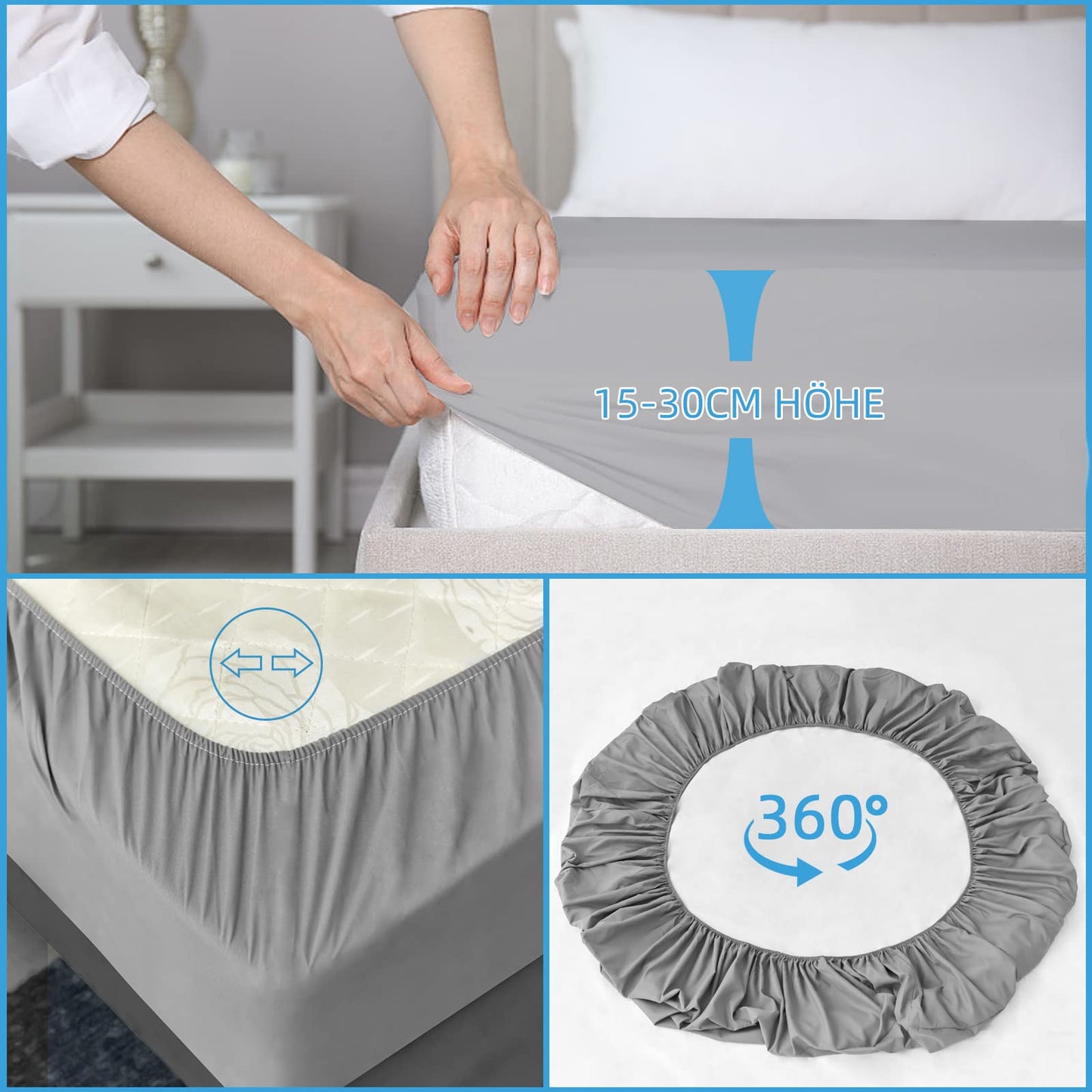 mafudoxi Waterproof Mattress Protector Fitted Sheet,30cm Deep Pocket Bed Sheet, Ultra Soft Smooth and Wrinkle-Resistant, Easy Care Breathable Sheets