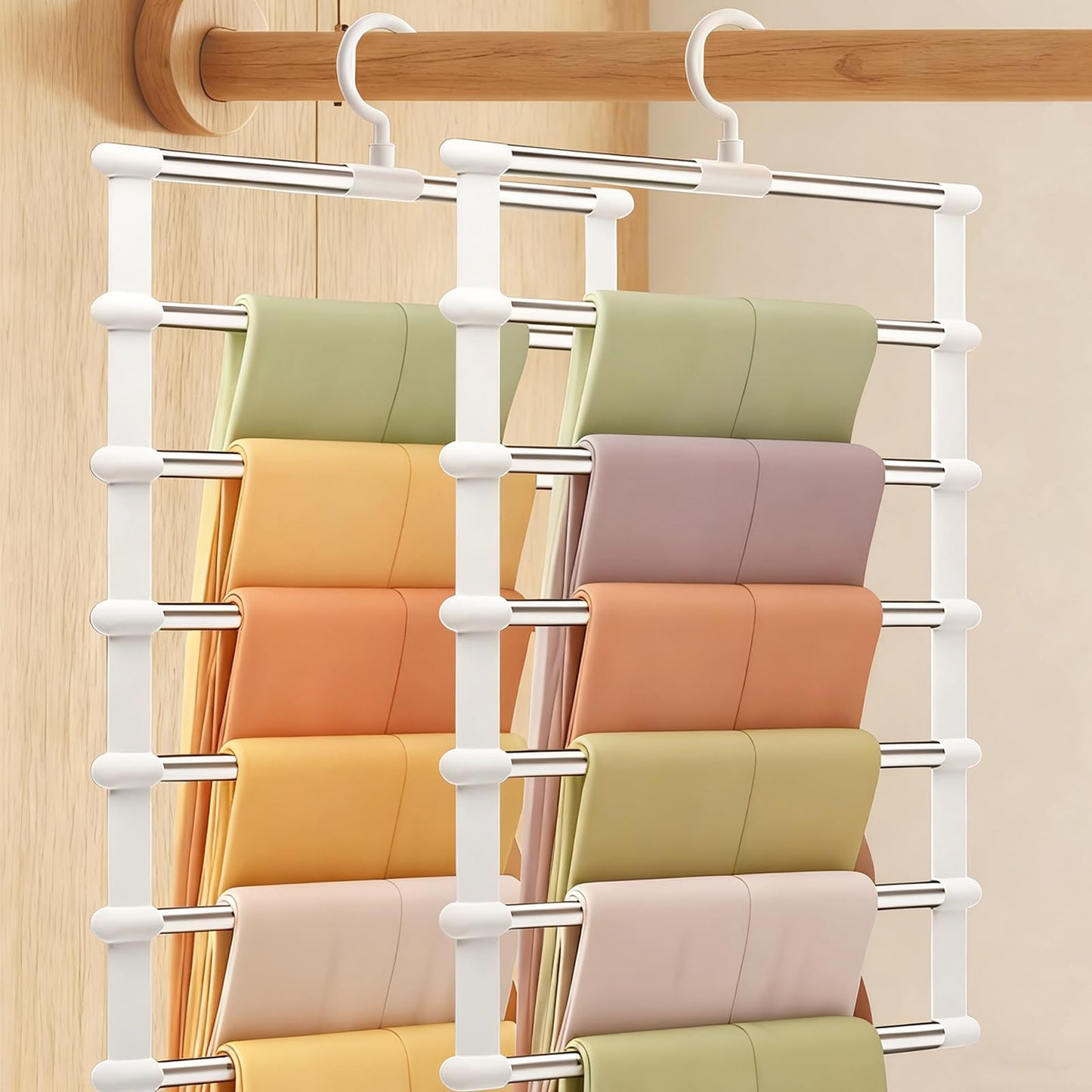 Nuoyiman 2 Pack Trouser Hangers, 6-Tier Stainless Steel Pants Hanger