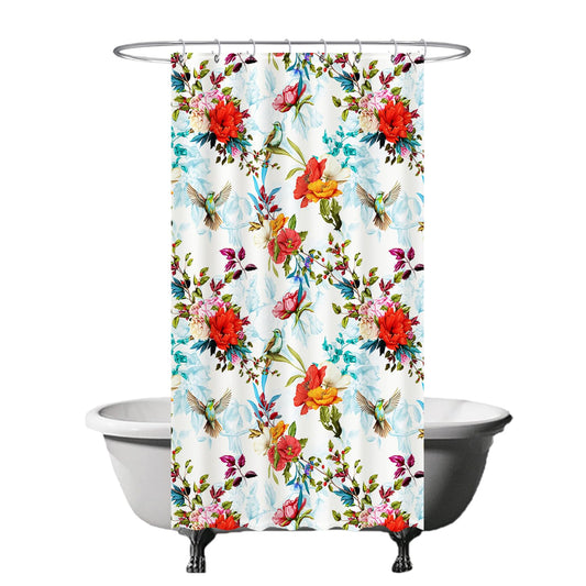 Ulticool Shower Curtain - Flowers Bird Nature Flowers - 120 x 200 cm - Washable - Anti Mould - with 8 Rings - Red Pink Orange Blue Purple Green