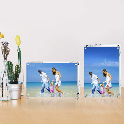 Acrylic Picture Frames 10 x 15 cm(4x6 inch), Clear Double Sided Block Set, Desktop Frameless Magnetic Photo Frame - Set of 5