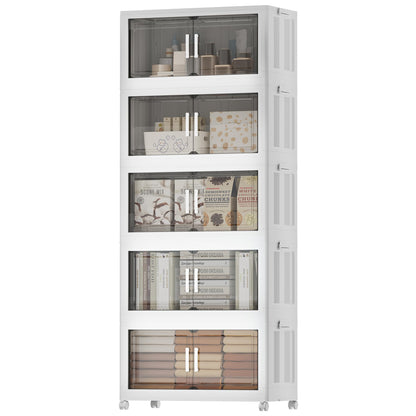 Naviconvex Storage Boxes with Lids, 5 Tier 300L Plastic Storage Box with Magnetic Doors and Wheels, Stackable Storages Boxes