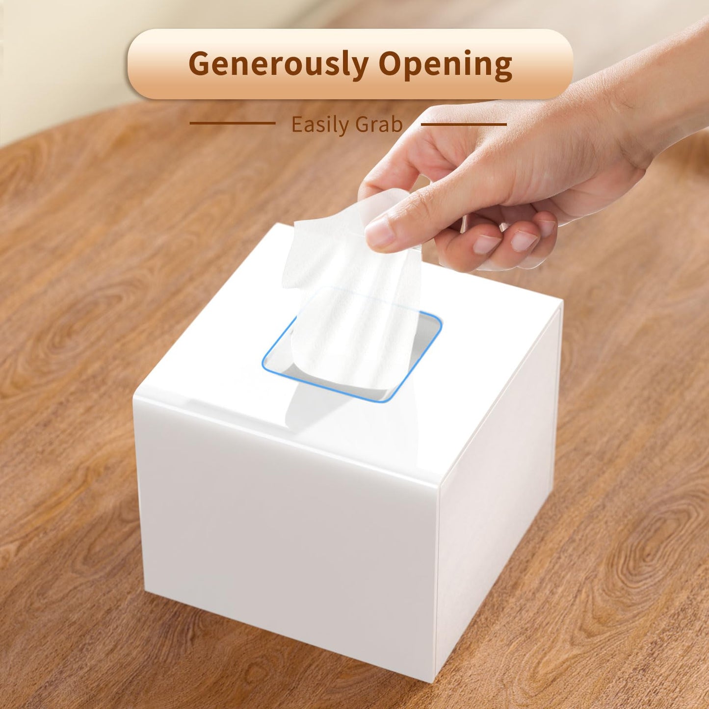 AITEE Acrylic Tissue Box Cover: White Square Tissue Holder Napkin Dispenser for Home Bathroom Kitchen Bedroom Office Coffee Table Restaurant