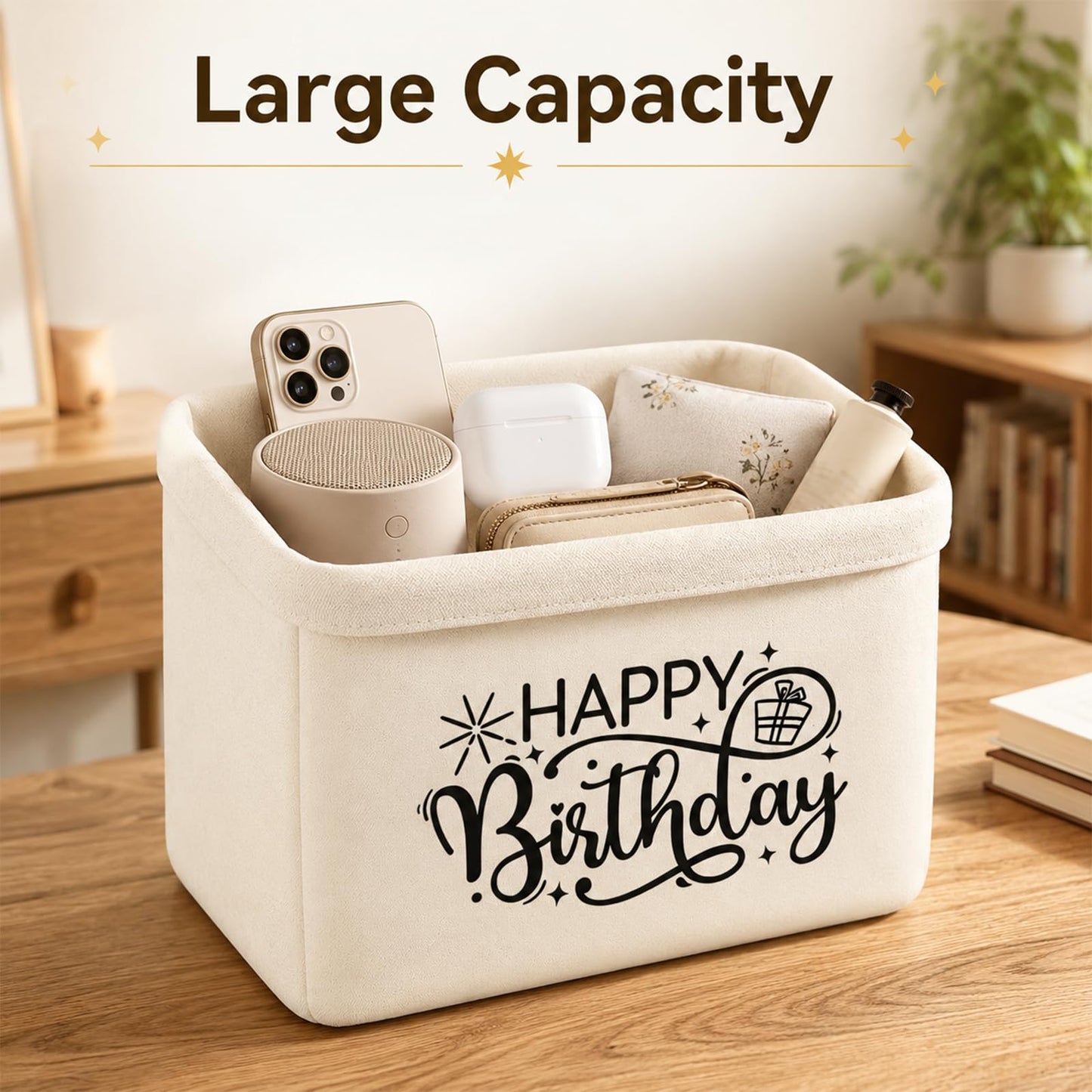 Happy Birthday Canvas Storage Baskets, Birthday Gifts for Women, Waterproof Bread Storage Bags for Kitchen Decor, Friend, Women