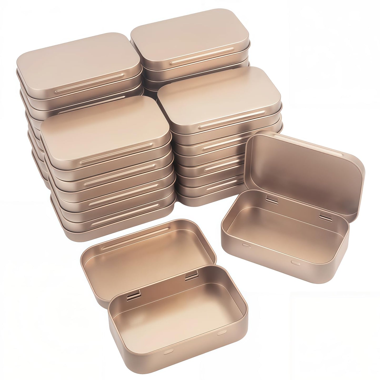 Rectangular Metal Hinged Tins, Rose Gold, 20 Pieces, 95x62x20mm