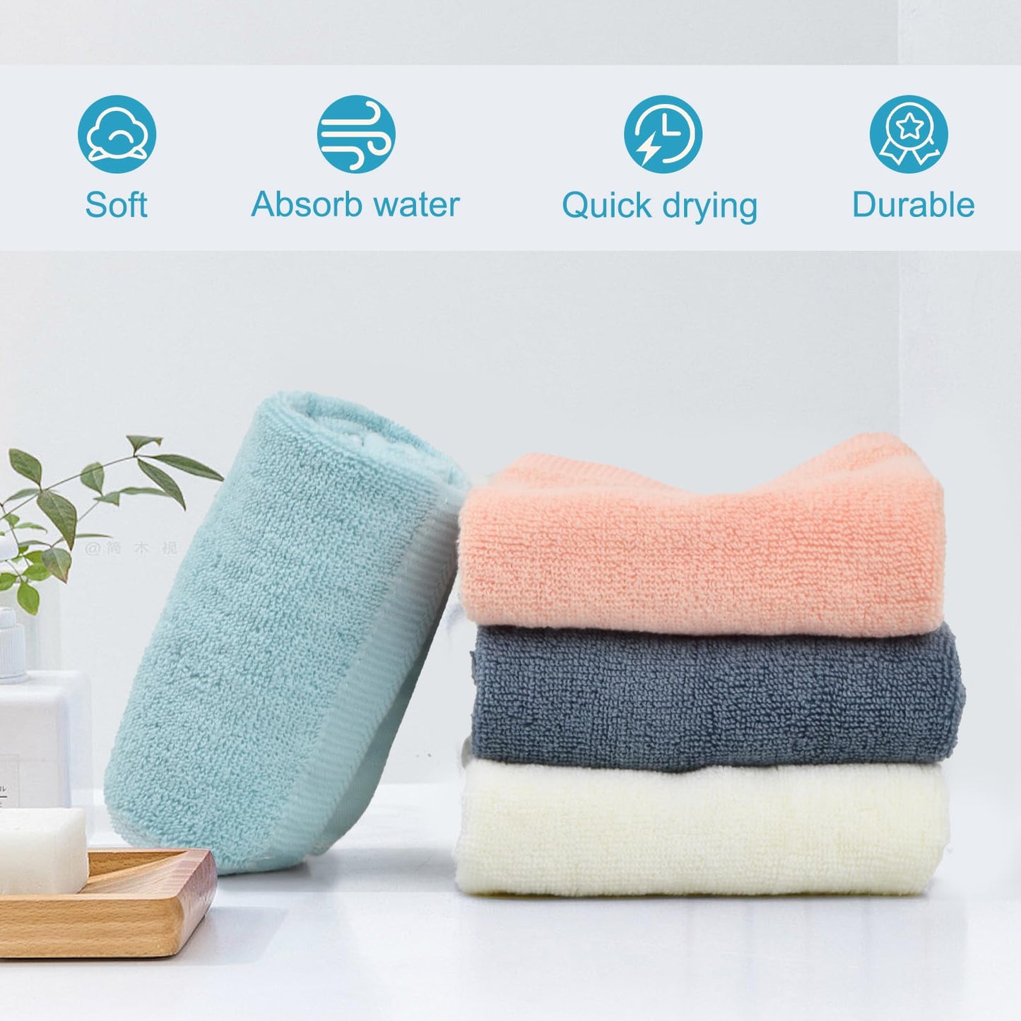 Dewocke 4PCS Children's Facial Towel, Kids Washcloth Towels, Cotton Kids Face Towels, Cute Hand Towel Set, Embroidered Children Towels