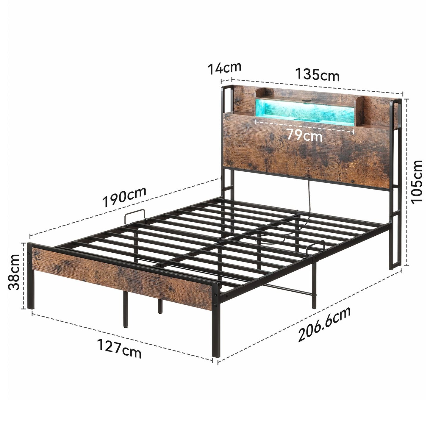 ODK 4ft6 Double Bed Frame with Storage Wooden Headboard