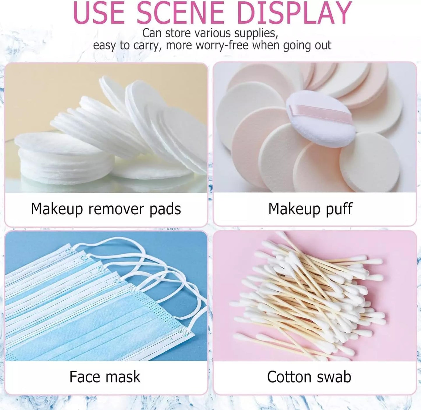 3Pcs Clear Blue Pink Portable Travel Cotton Pad Holder, Swab Holder Dispenser Small Hair Tie Containers Storage Box Qtip Bathroom Vanity Countertop