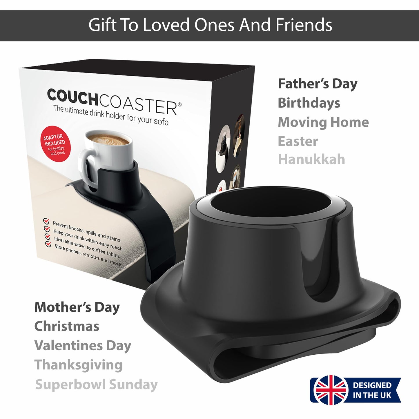 HIT PRODUCTS CouchCoaster® - Couch Armrest Cup Holder, Jet Black