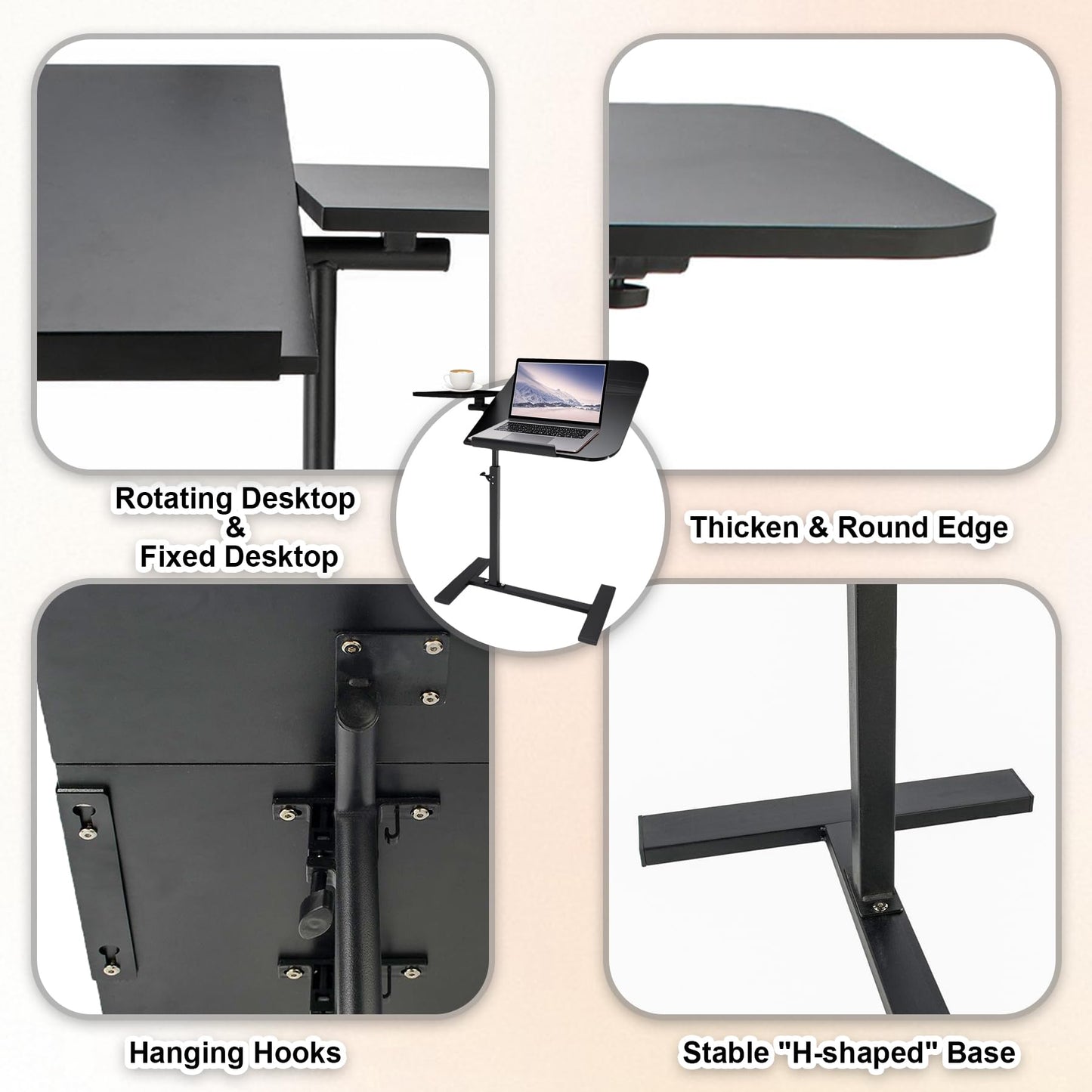 Kiss Me C Shaped Side Table, Height Adjustable,Narrow Laptop Desk