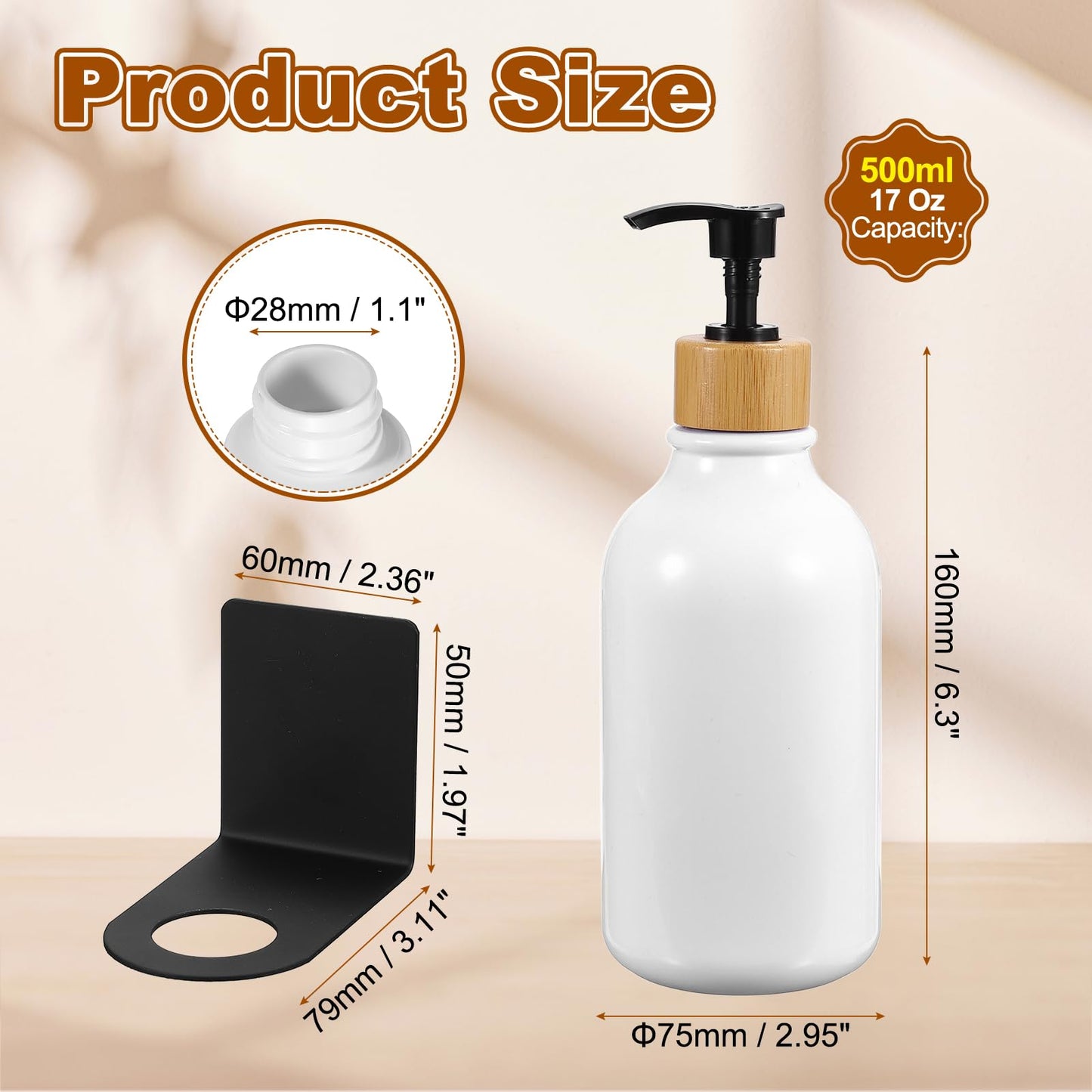 sourcing map 500ml/17 Oz Hand Soap Dispenser Dish Soap Dispenser Bottle with Holder Bamboo Pump for Bathroom Kitchen Modern Home Farmhouse Decor