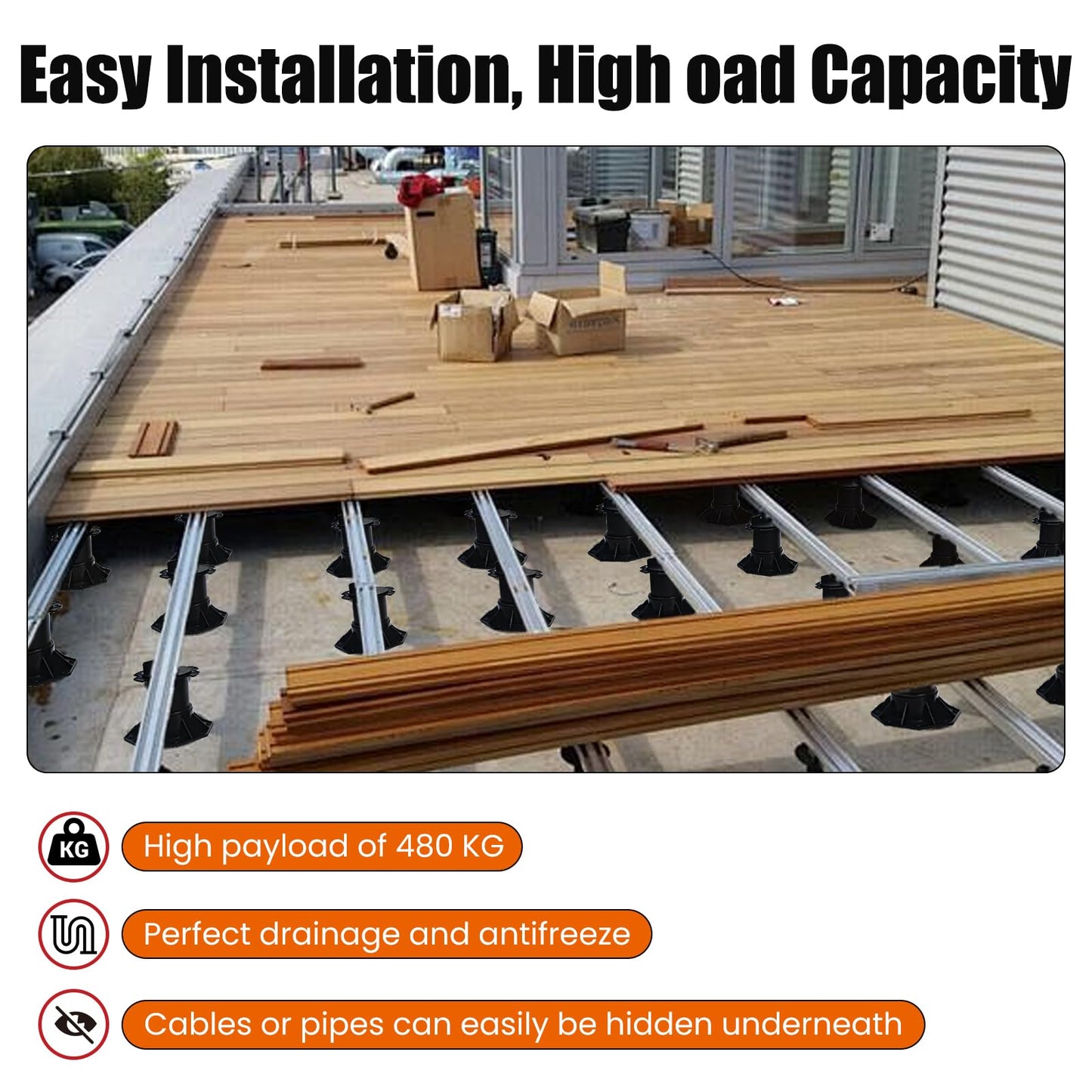 8-Pack Adjustable Decking Pedestals, 140-220 mm Plastic Deck Supports