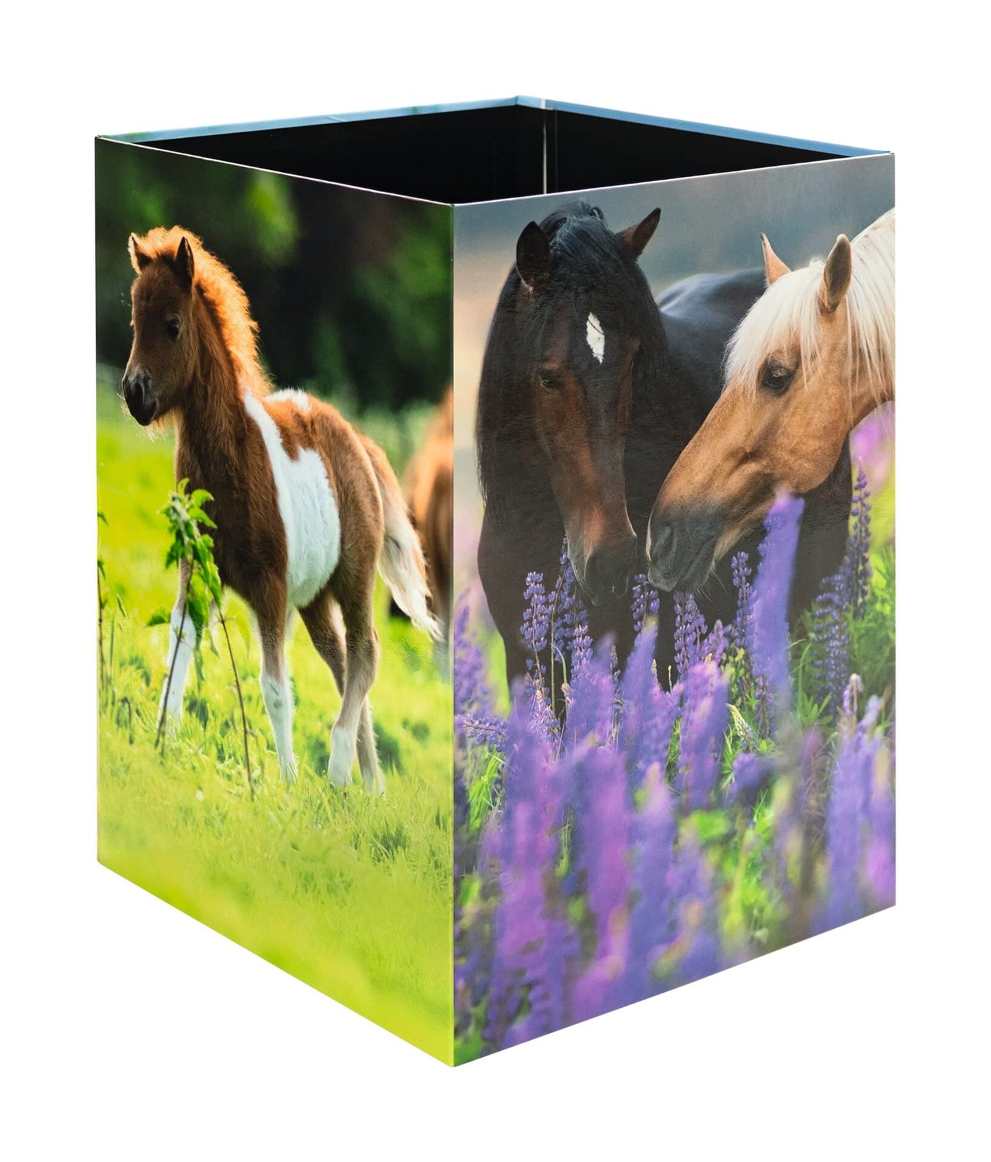 HERMA 19741 Horse Design Waste Paper Bin, 15 Litres, Foldable, Sturdy Cardboard, Slim Trash Can for Girls & Boys