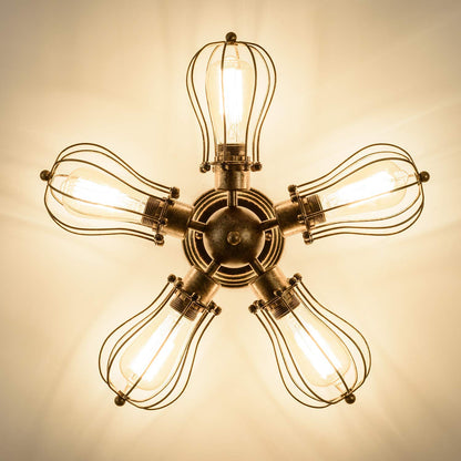 GLADFRESIT Vintage Ceiling Lights Adjustable Socket Retro Chandeliers Metal Wire Cage Lamp Semi-Flush Mount Rustic Ceiling Light Indoor Home