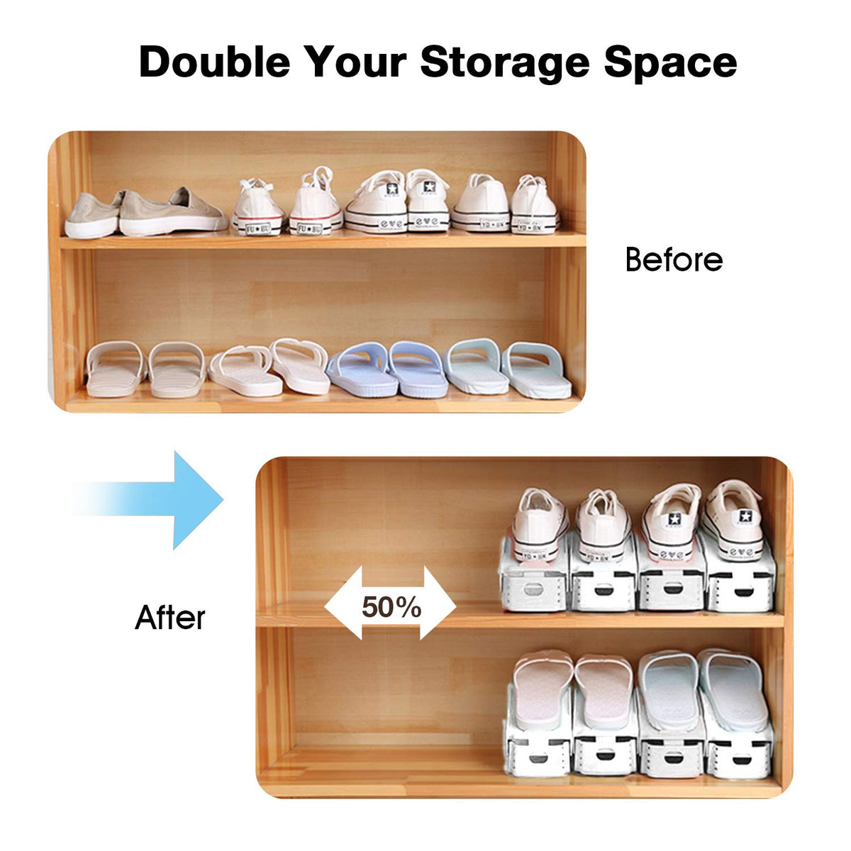 Neprock Shoe Slots Organizer, Adjustable Shoe Rack Stacker Storage Space Saver, Double Deck Shoe Rack Holder for Closet Organization 20-Pack, White