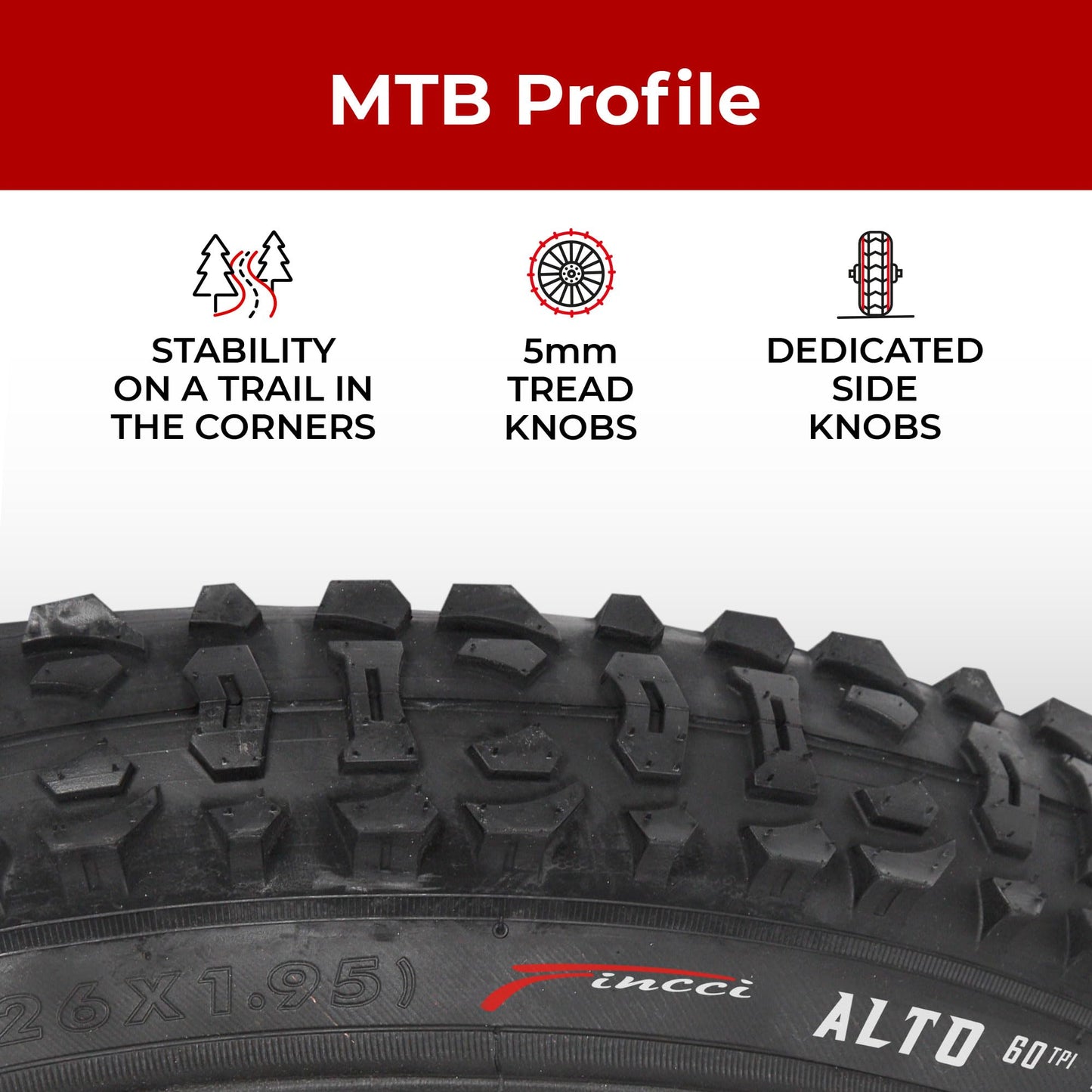 Fincci Pair 26 Inch Bike Tyres - Pair Foldable Mountain Bike Tyres 26 x 1.95-60 TPI Bicycle Tires 50-559 for MTB, Road, Cross, Country Bicycle