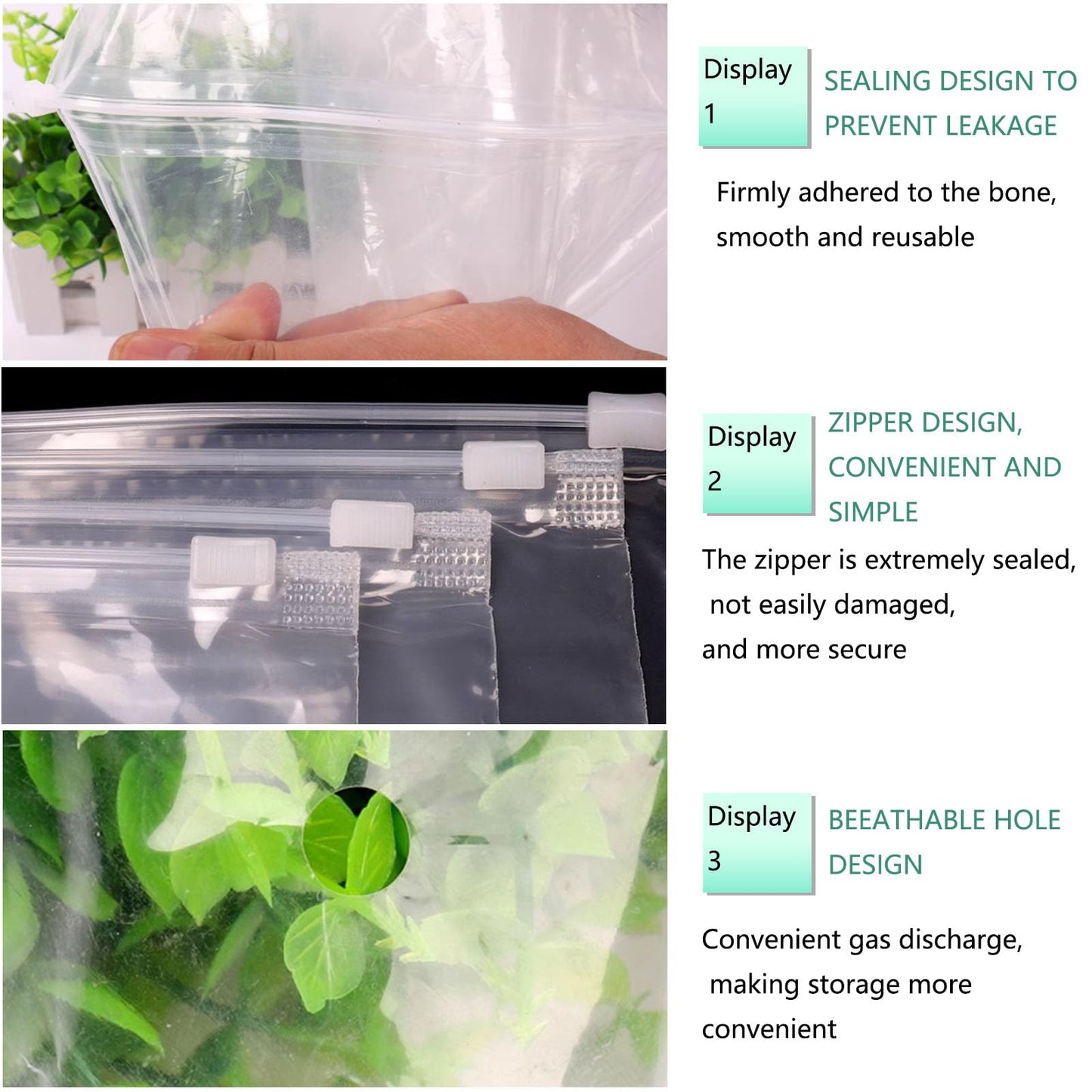 ATB-Foger 30Pcs Transparent Resealable Bag Reusable Zip Lock Bags Perforated Ziploc Bags for Clothes, Shoes, Cosmetics 40 x 30cm
