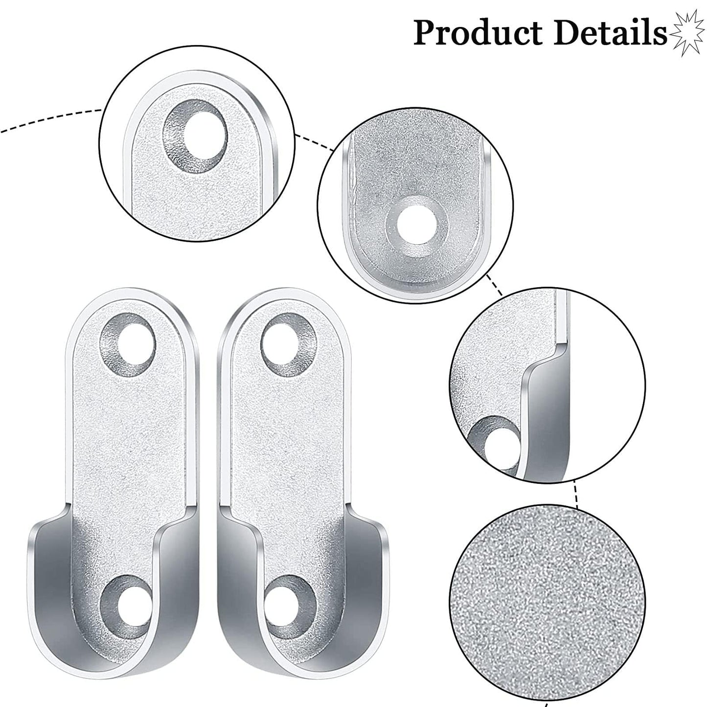 TOP-VIGOR 16mm Dia Oval Closet Rod End Supports, Zinc Alloy 4Pcs Wardrobe Rail Bracket, Hanging Rail Rod Fittings Wardrobe Flange Bracket Holder