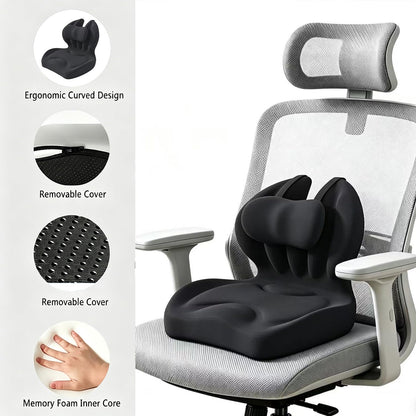 Senaire Office Chair Cushions, Comfortable Memory Foam Seat Cushion, Back Support Cushion Suitable for Car Seats, Office and Travel Backrests Black