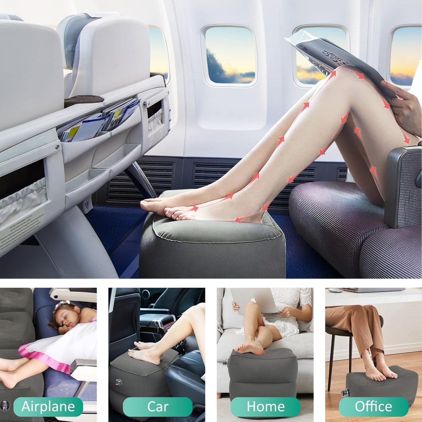 Inflatable Foot Rest Pillow, Airplane Travel Pillow, Multifunctional Adjustable 3 Layers Height Foot Rest