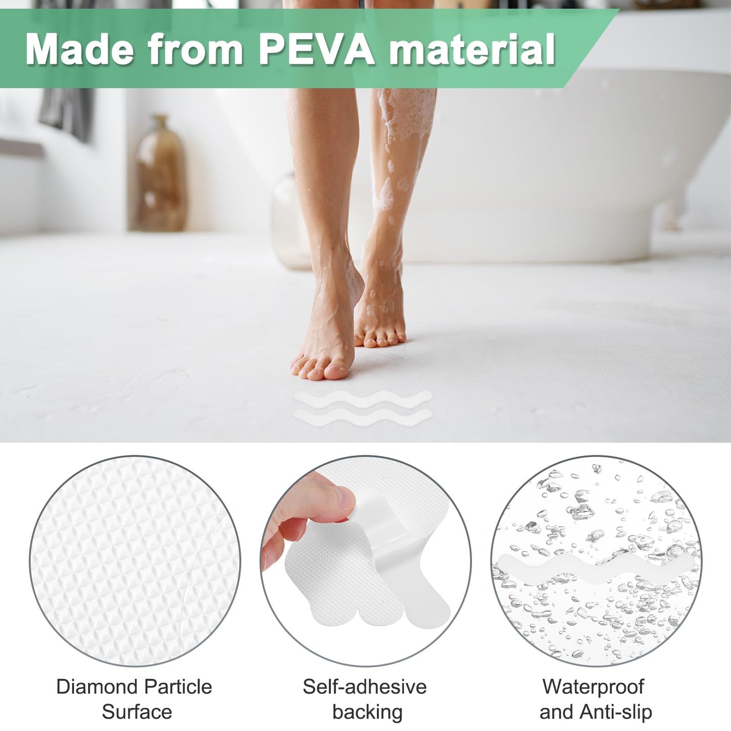 M METERXITY 36 PCS Anti Slip Shower Stickers White S Bathtub Non-Slip Stickers Safety Bathtub Strips Adhesive Decals with Scraper for