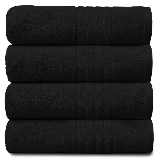 GC GAVENO CAVAILIA Ultra Soft Hand Towels For Bathroom, 4 Pk Egyptian Cotton Towels, Highly Water Absorbent, Black, 50x80 Cm, (555995)
