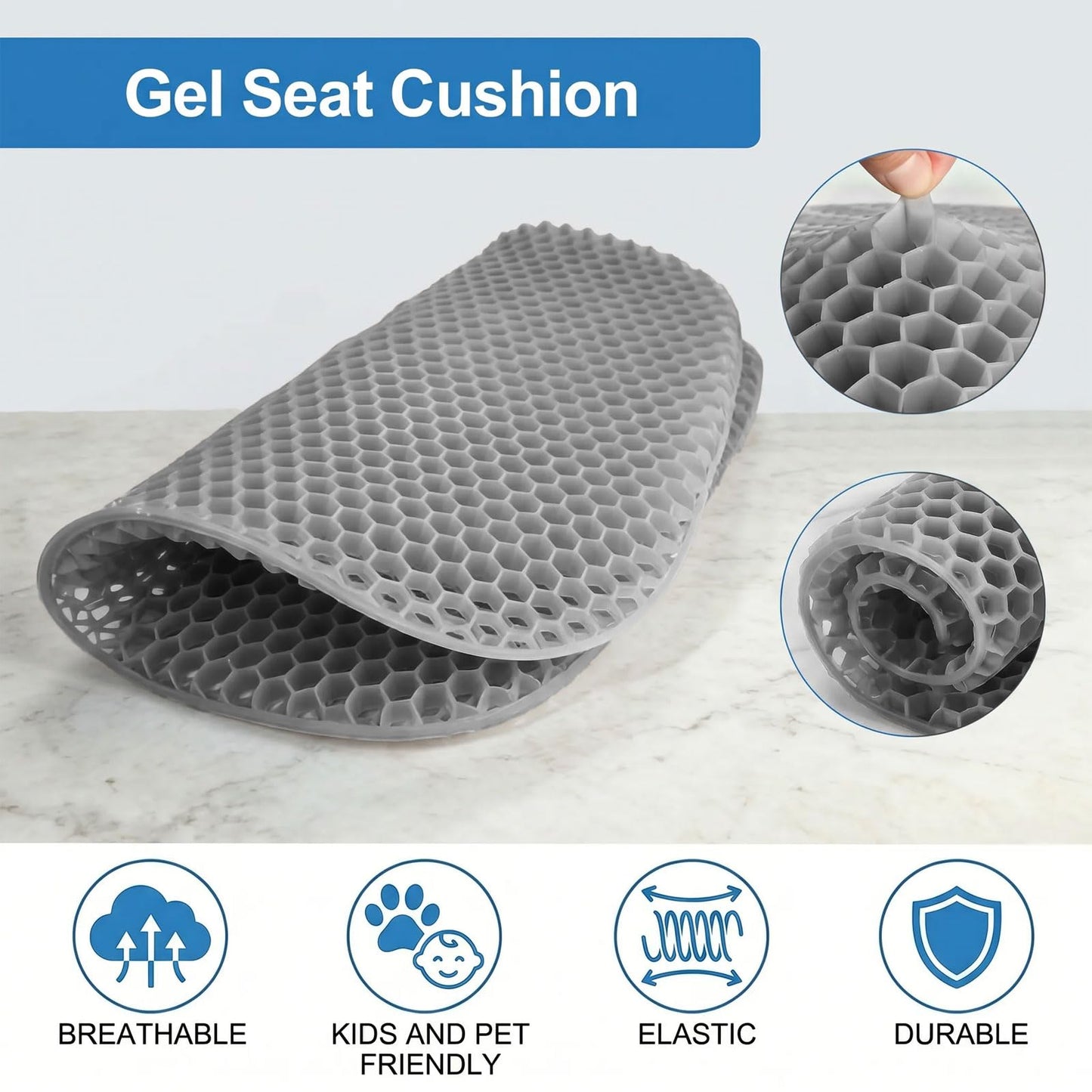 Gel Seat Cushion - Soft Sitter Honeycomb Cushion with Non-Slip Cover Large Gel Cushion with Relieving Back Coccyx Pain Pressure Cool Seat Pads for