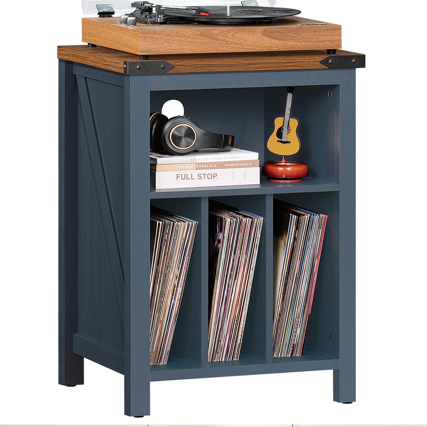 LELELINKY Record Player Stand with Vinyl Record Storage,Blue