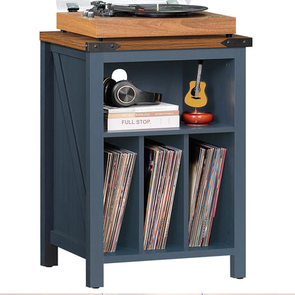 LELELINKY Record Player Stand with Vinyl Record Storage,Blue