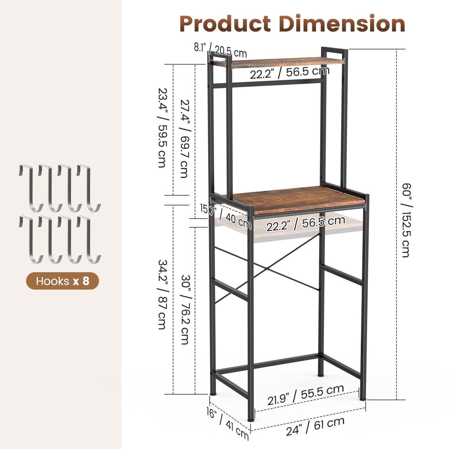 Housolution 2-Tier Mini Fridge Stand with Storage, Black+Brown