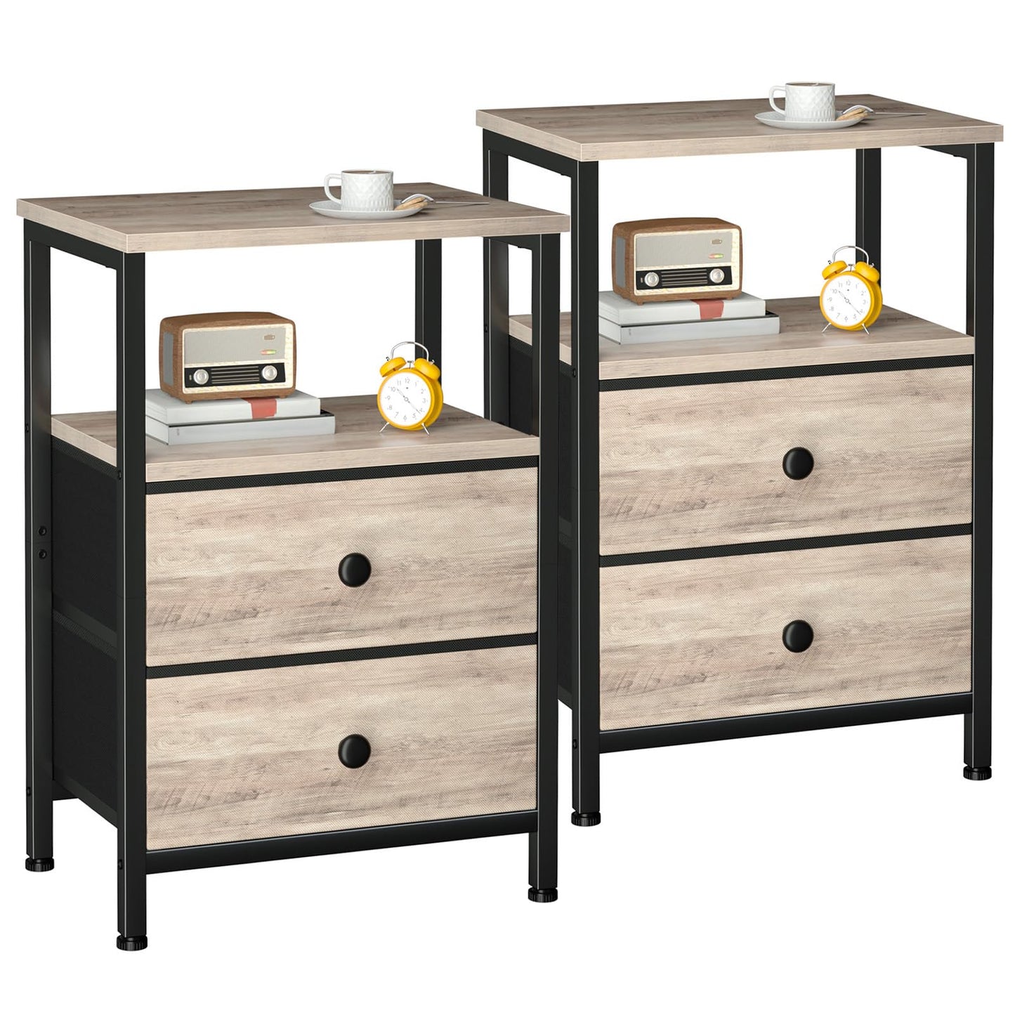 LOAKEKEL Bedside Table, Side Tables Set of 2 with 2 Fabric Drawers