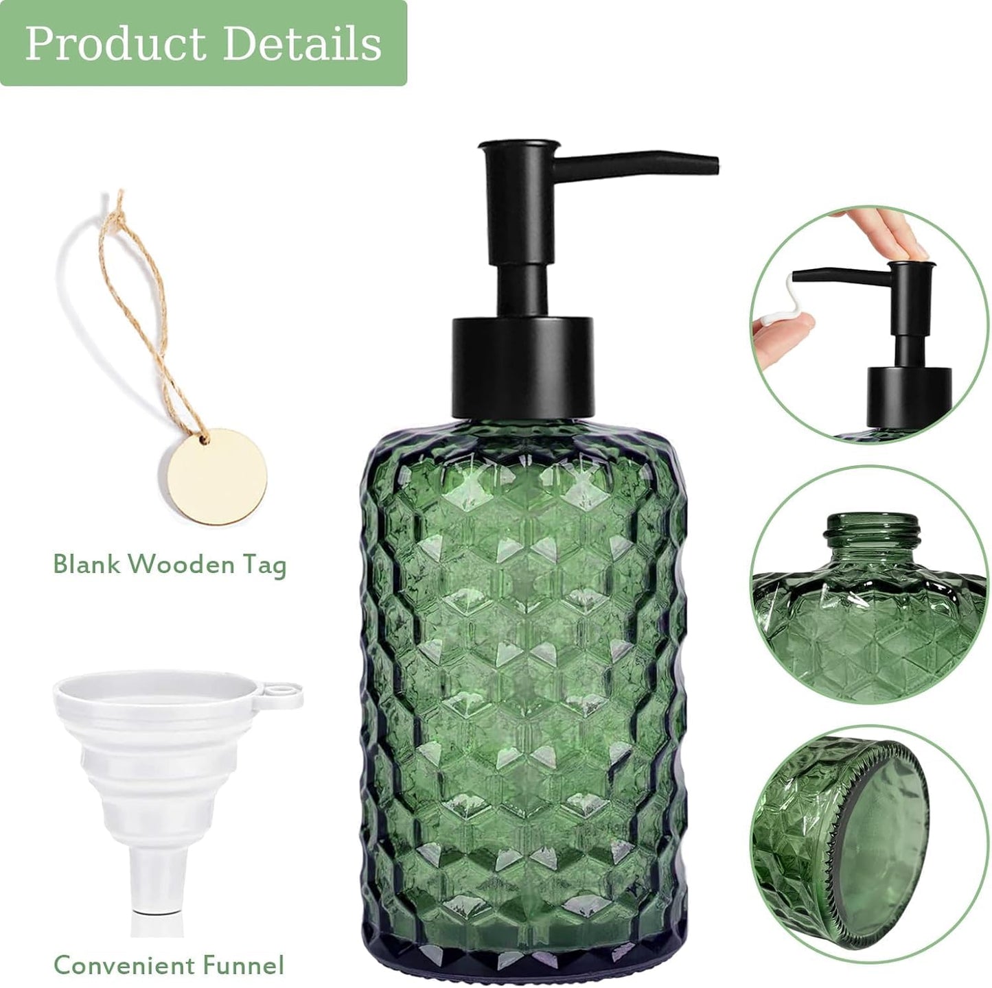 500ml Glass Soap Dispenser Bathroom, Dish Soap Dispenser for Kitchen