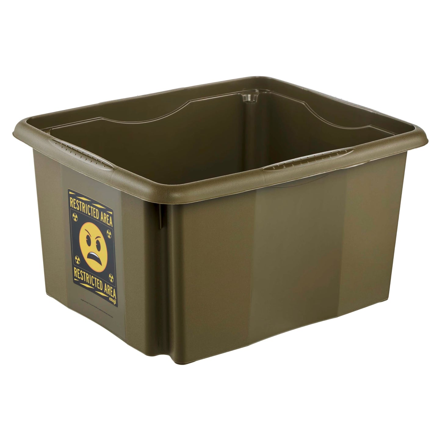 keeeper karolina storage box with lid, 24 l, rotatable and stackable, Emoji Danger design, For children, olive green (Olive)