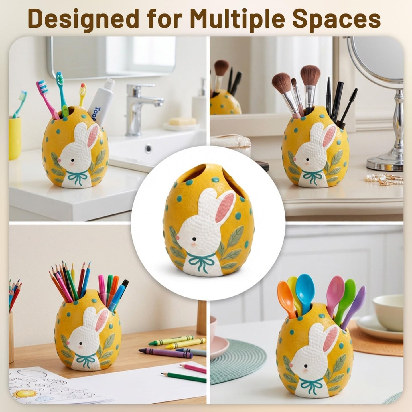 Blissilk Bunny Design Toothbrush Holder, 2 Slots Tooth Brush Holder, Resin Built Toothbrush Holders for Bathroom, Vanity Counter