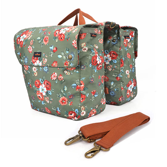 Tourbn TOURBON Waterproof Canvas Bicycle Bike Rear Seat Carrier Luggage Storage Bag Cycling Double Roll-up Pannier Bag Rear Pack (Flower Pattern),