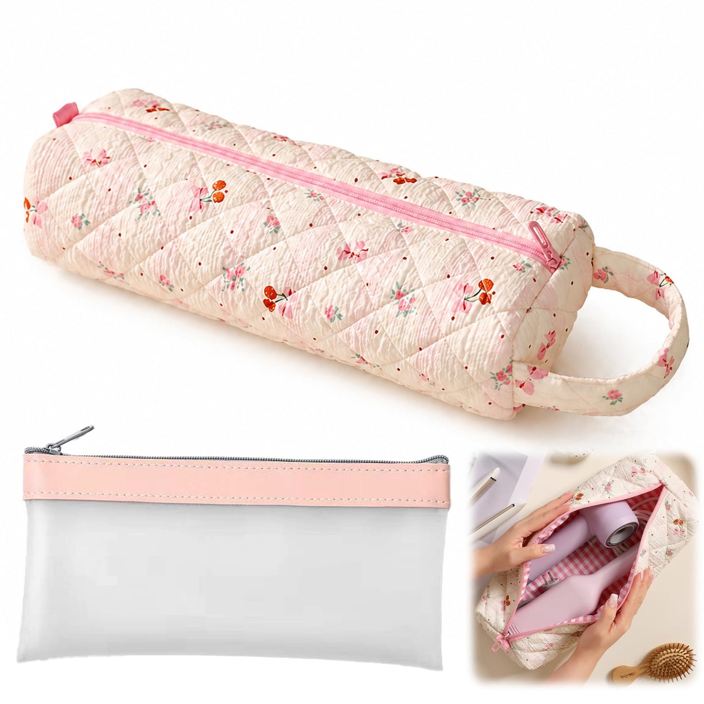 Hair Dryer Bag, Floral Pattern Portable Hair Tool Bag with Storage Bag