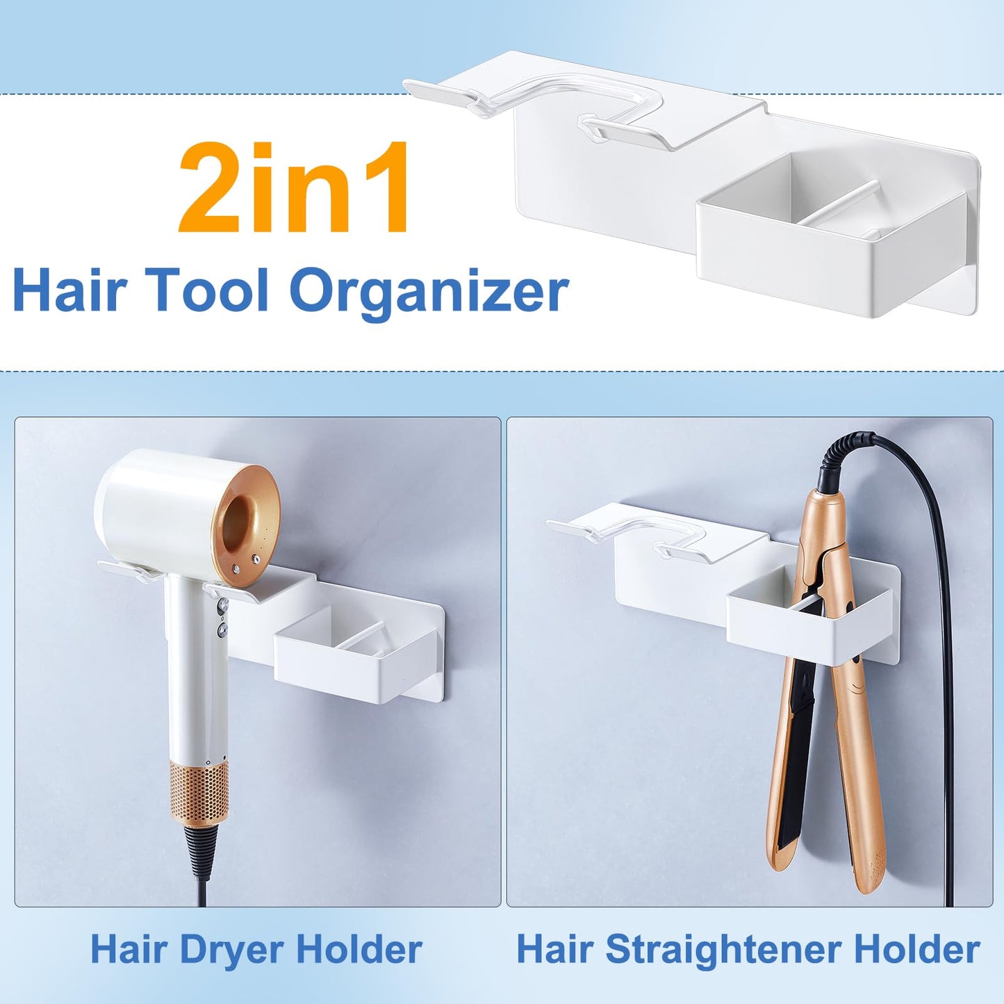 XILIMEN Hair Dryer Holder Wall Mounted, Hair Straightener Holder Metal, Adhesive Hair Dryer and Straighteners Holder