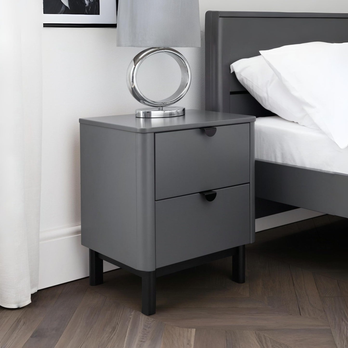 Julian Bowen Chloe Bedside Table, 2 Drawer, Grey - H53 x W46 x D34cm